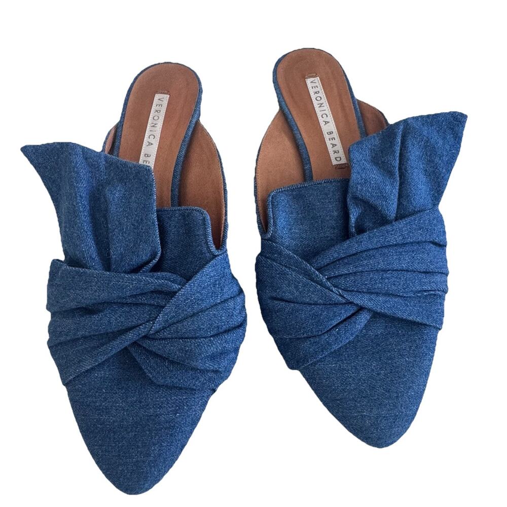 Veronica Beard Blue Knotted Denim Pointed Toe Flats